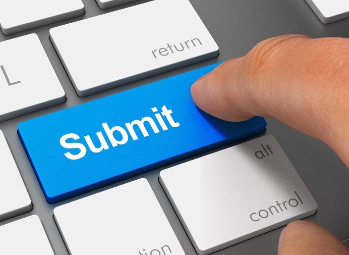 submit pushing keyboard with finger 3d illustration